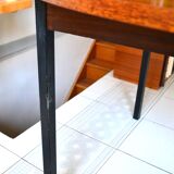 Dining table Pierre Guariche, teak and black steel from the 1960s with extension.