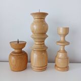 Set of 3 Scandinavian turned wooden candle holders