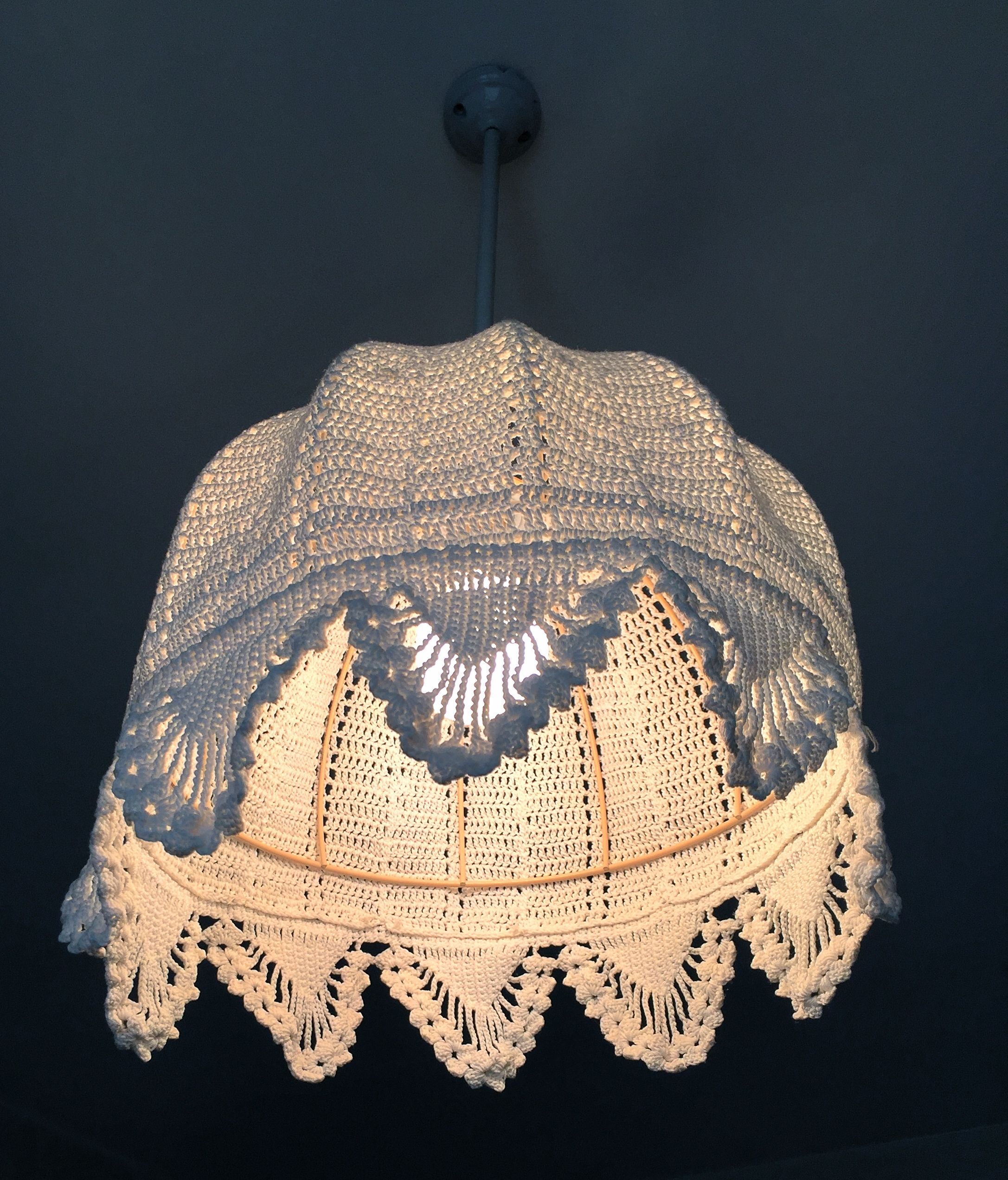 Vintage hanging in crochet lace chandelier tulip romantic 1970