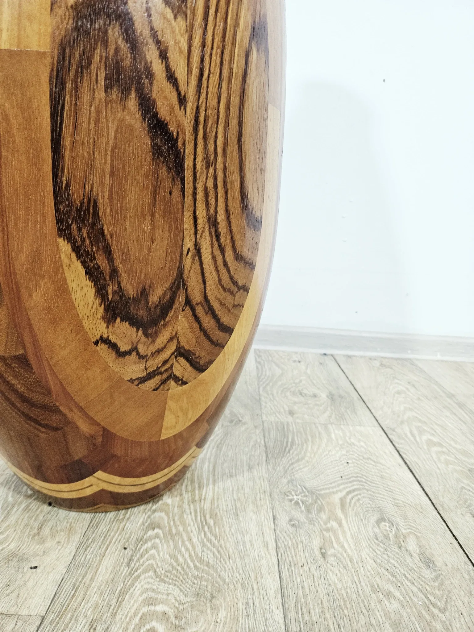 Monumental wooden floor vase / intarsia / wood mosaic / Africa / 1950s–1960