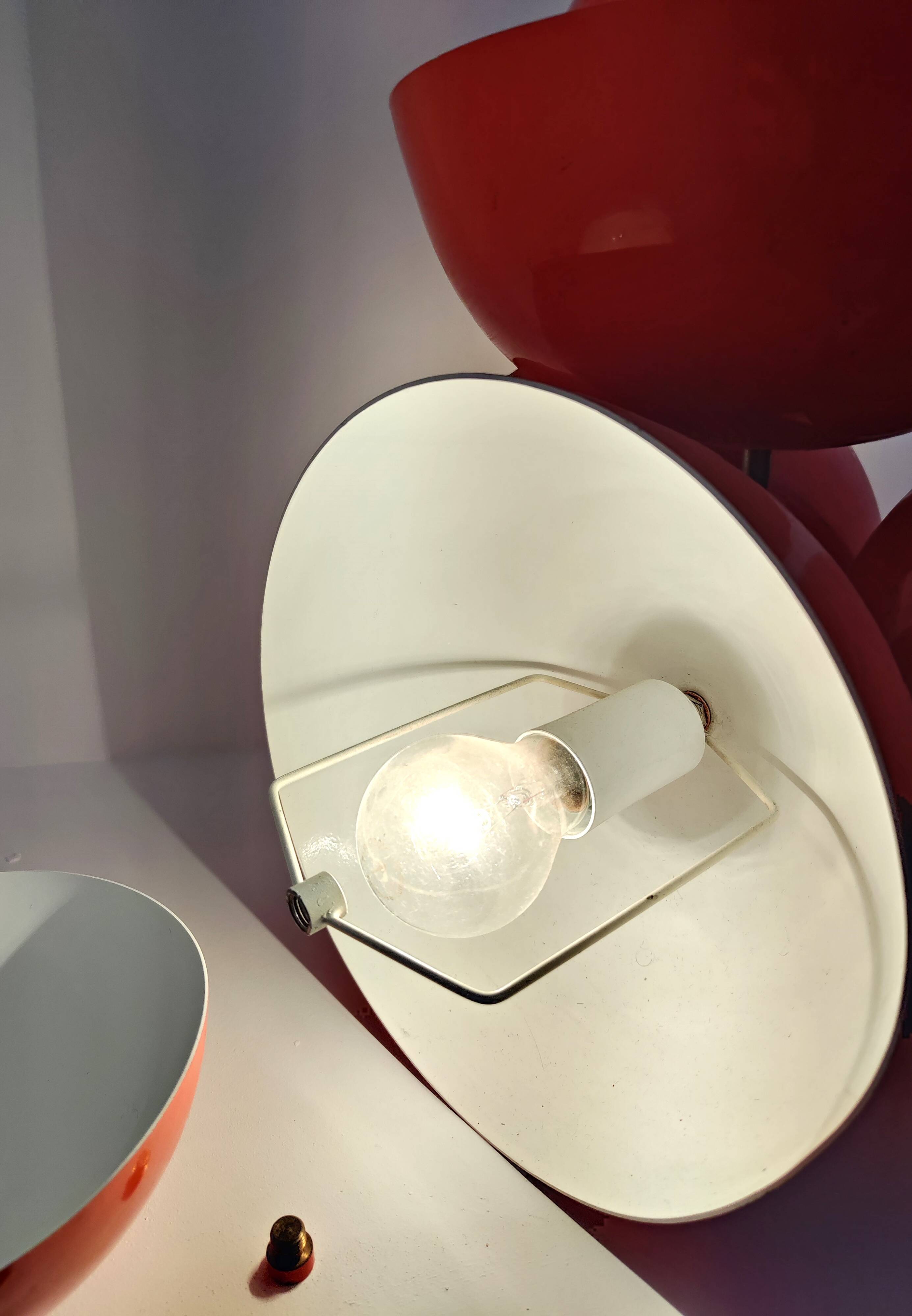 Living room lamp with 4 lights in orange color lacquered metal circa 1970