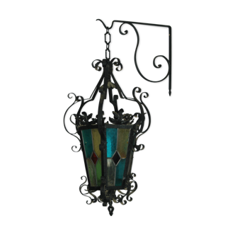 neo Gothic wrought iron stained-glass lantern