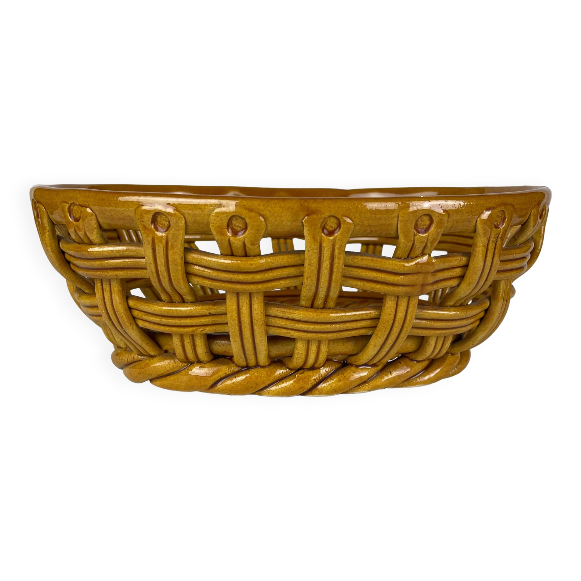 Vallauris ocher colored ceramic basket