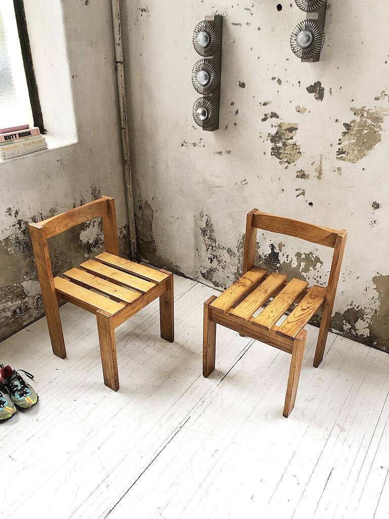Duo of les arcs mountain pine chairs