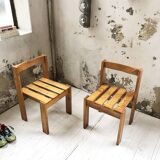 Duo of les arcs mountain pine chairs