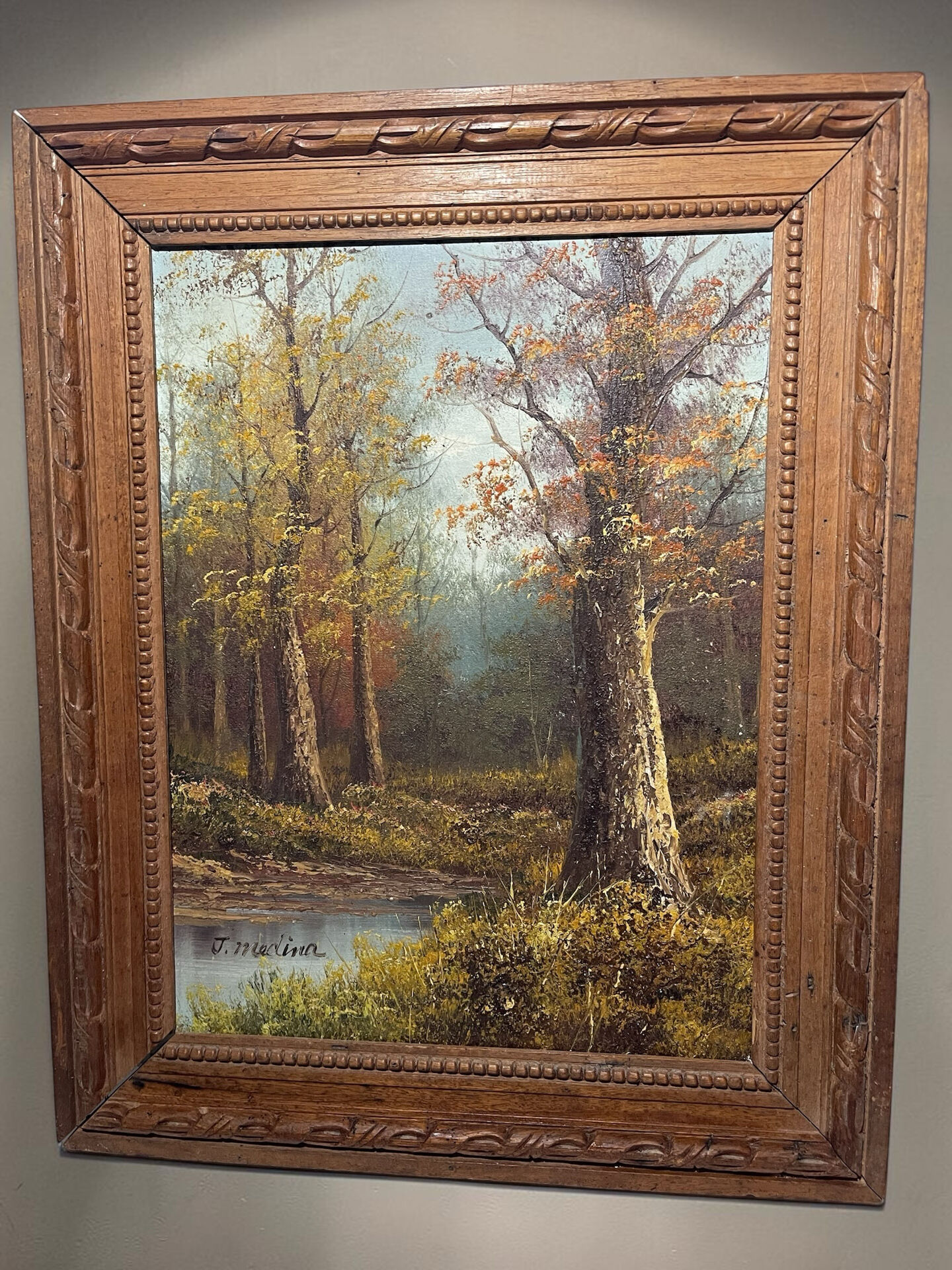 Vintage painting attributed to Alice J. Medina — Autumn Landscape — Oil