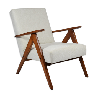 Vintage scandinavian armchair, 1960s, fully renovated, beige fabric