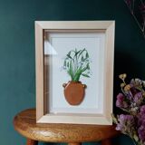 Original floral watercolor composition and handmade clay