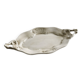 Tray, old dish with handles and relief patterns.