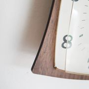 Calendar clock in brown formica, vintage, 50s, functional