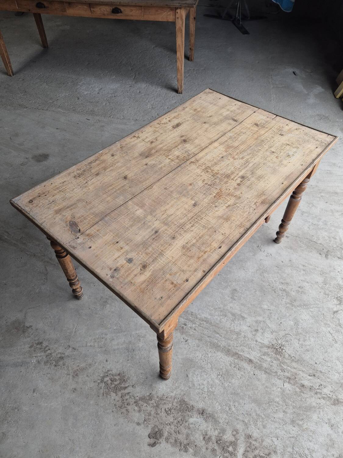 Antique rustic bistro farm table 1900 one drawer - 1m23