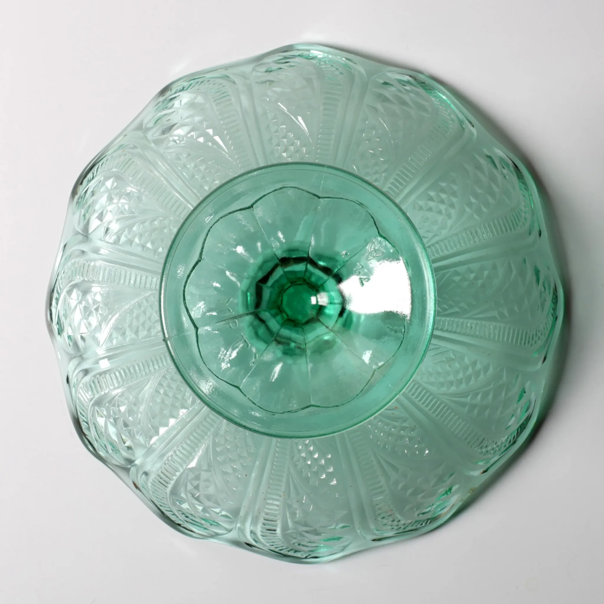 Pressed Glass Pedestal Bowl / Vintage Georgia Green Fruit Bowl / Ukraine /