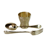 Set of 3 silver-plated cutlery punched and their box