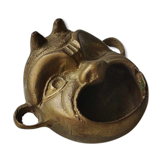 Ashtray/empty pocket devil's satyric head/diablotin, in bronze with golden patina. signed medina iran
