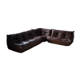 Set of 3 brown leather Togo sofas designed by Michel Ducaroy 1973