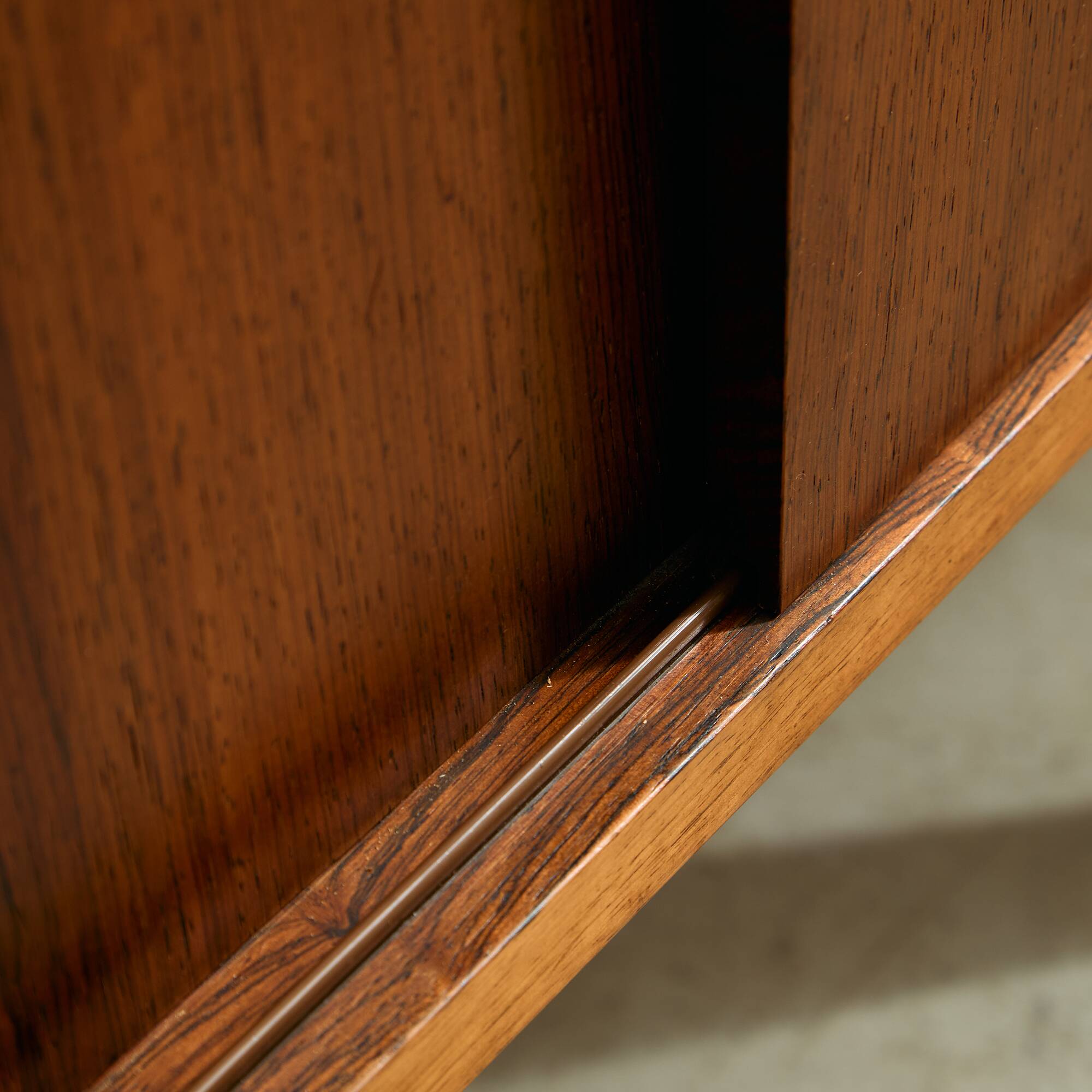 Rosewood and Teak Low Sideboard with Sliding Doors, 1960s