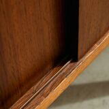 Rosewood and Teak Low Sideboard with Sliding Doors, 1960s