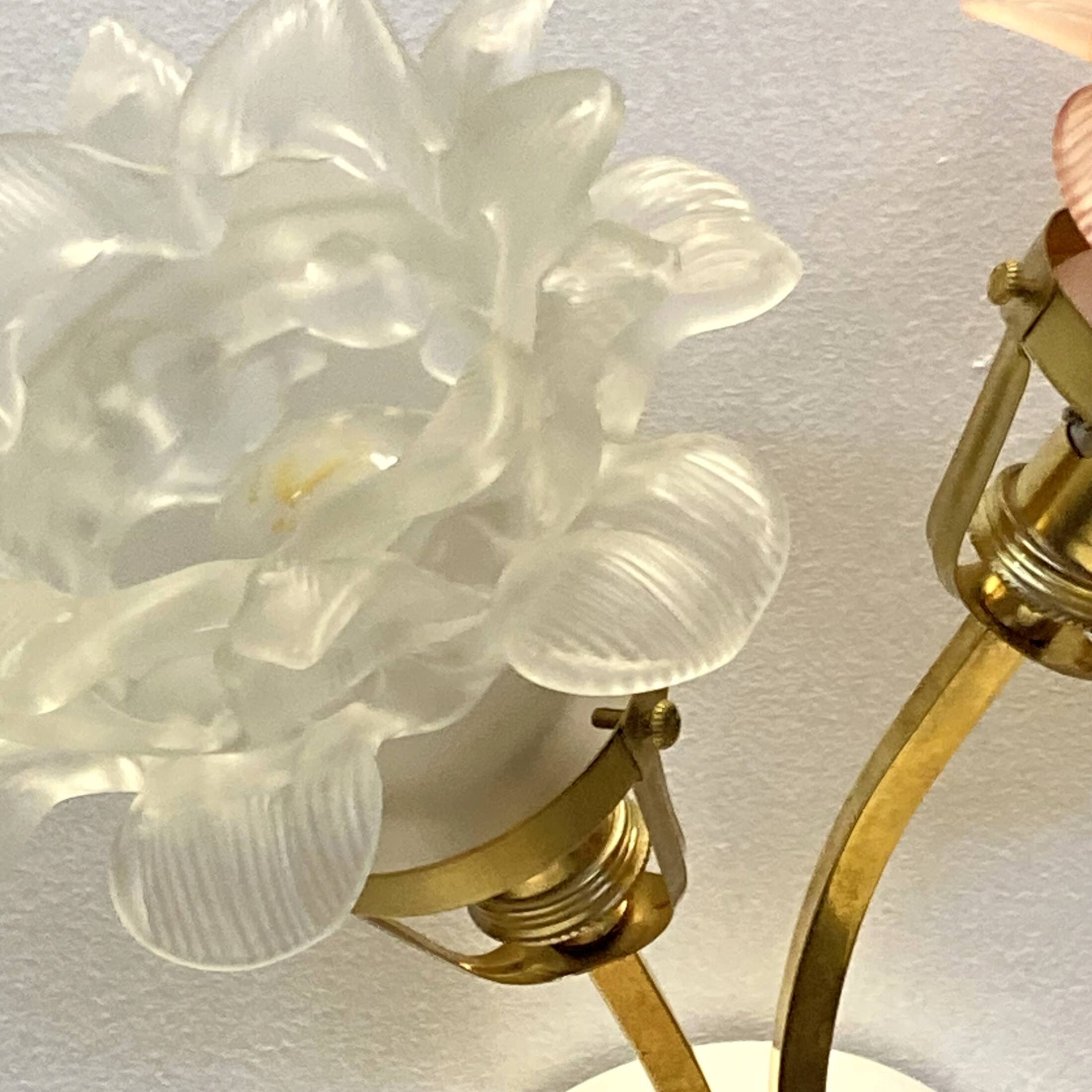 Double wall light with pink and white flower tulips brass LAMP-7103