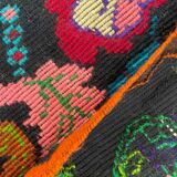 Romanian wool vintage carpet floral design and brown leaves