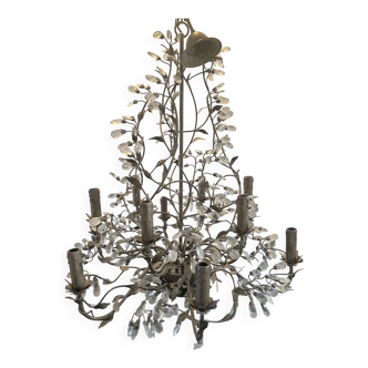 12-bulb metal chandelier with tassels
