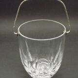 Vintage French heavy cut glass ice bucket with silver metal carry handle 4504.