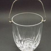 Vintage French heavy cut glass ice bucket with silver metal carry handle 4504.