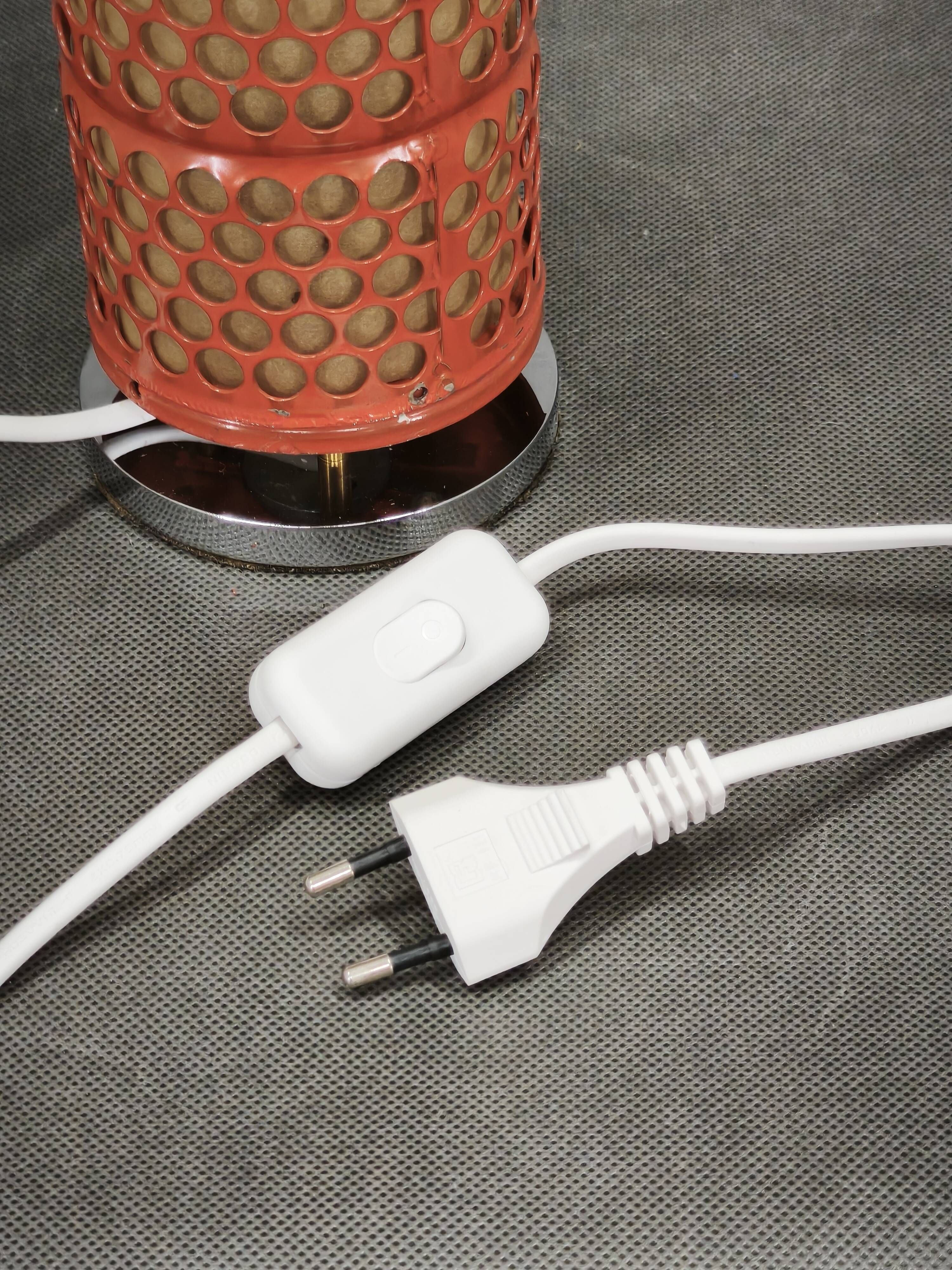 Pair of Red Perforated Metal Space Age Table Lamps, Czechoslovakia, 1970s