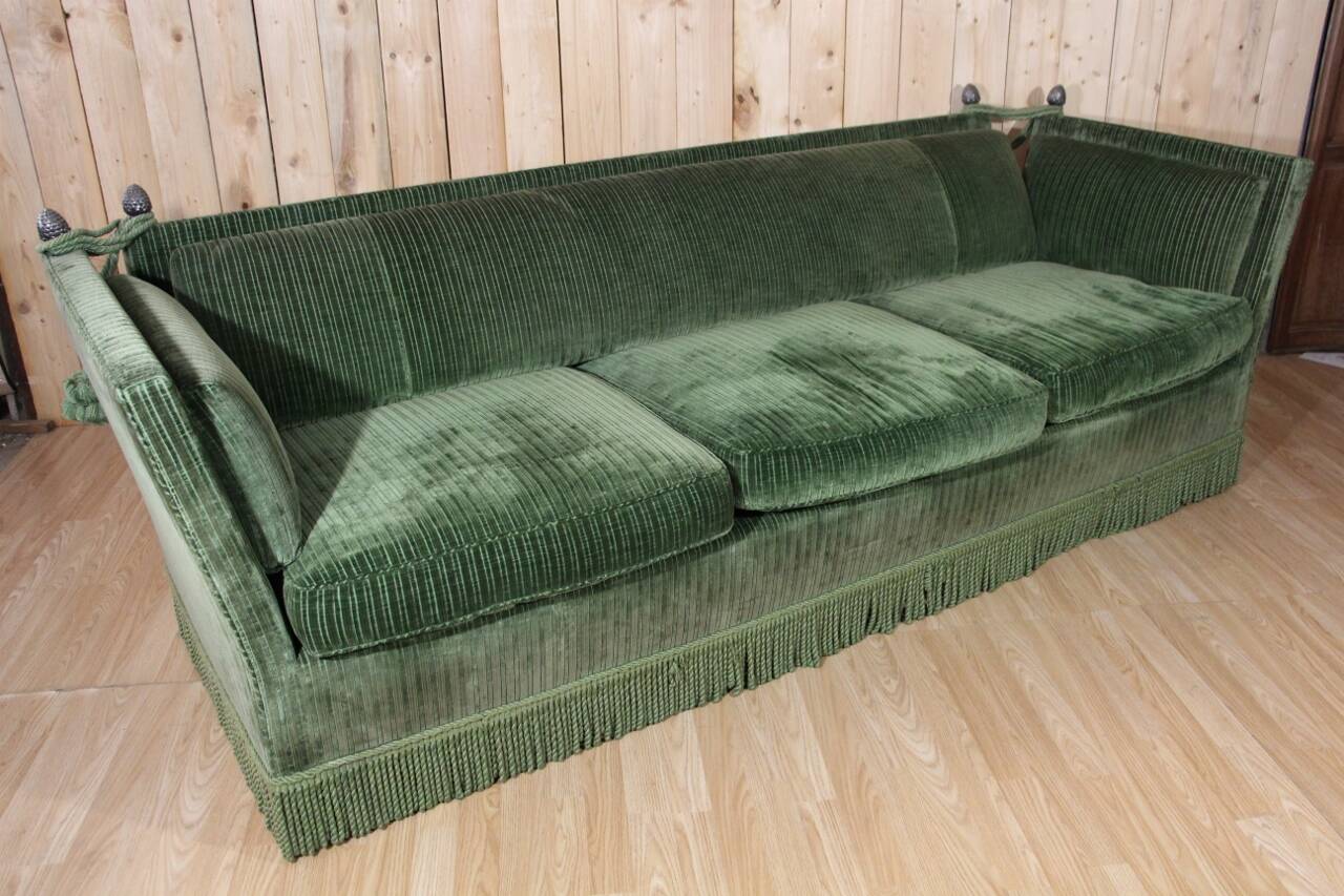 Large Green Velvet Sofa from Maison Jansen