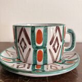 Old Pair of Ceramic Cups Vallauris by Auguste Fazio Pottery 1950 Geometric