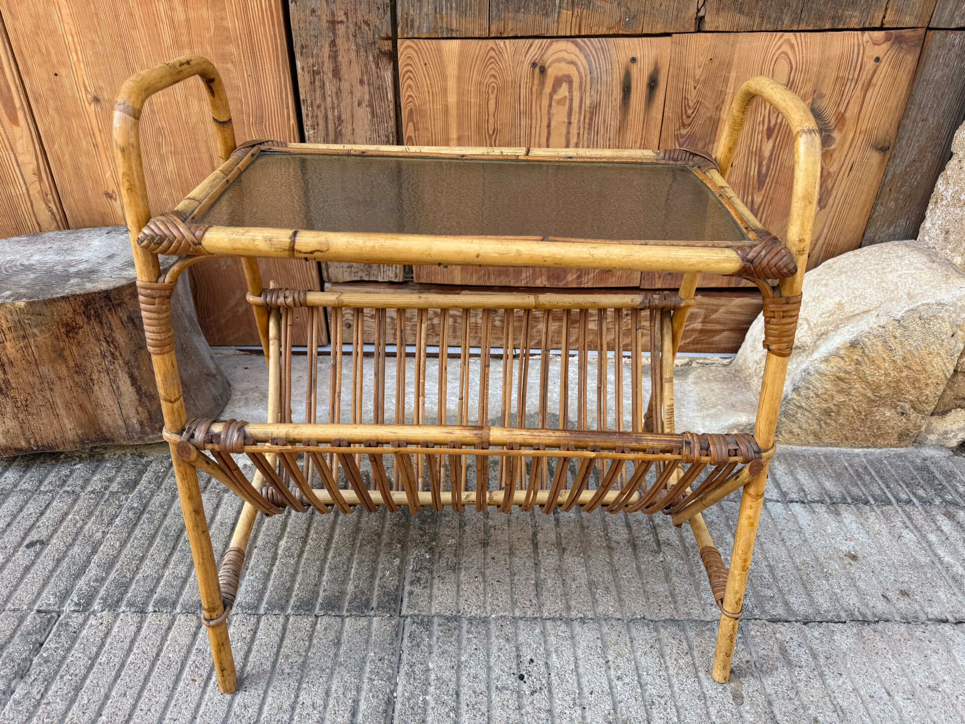 1950s Italian Rattan Side Table