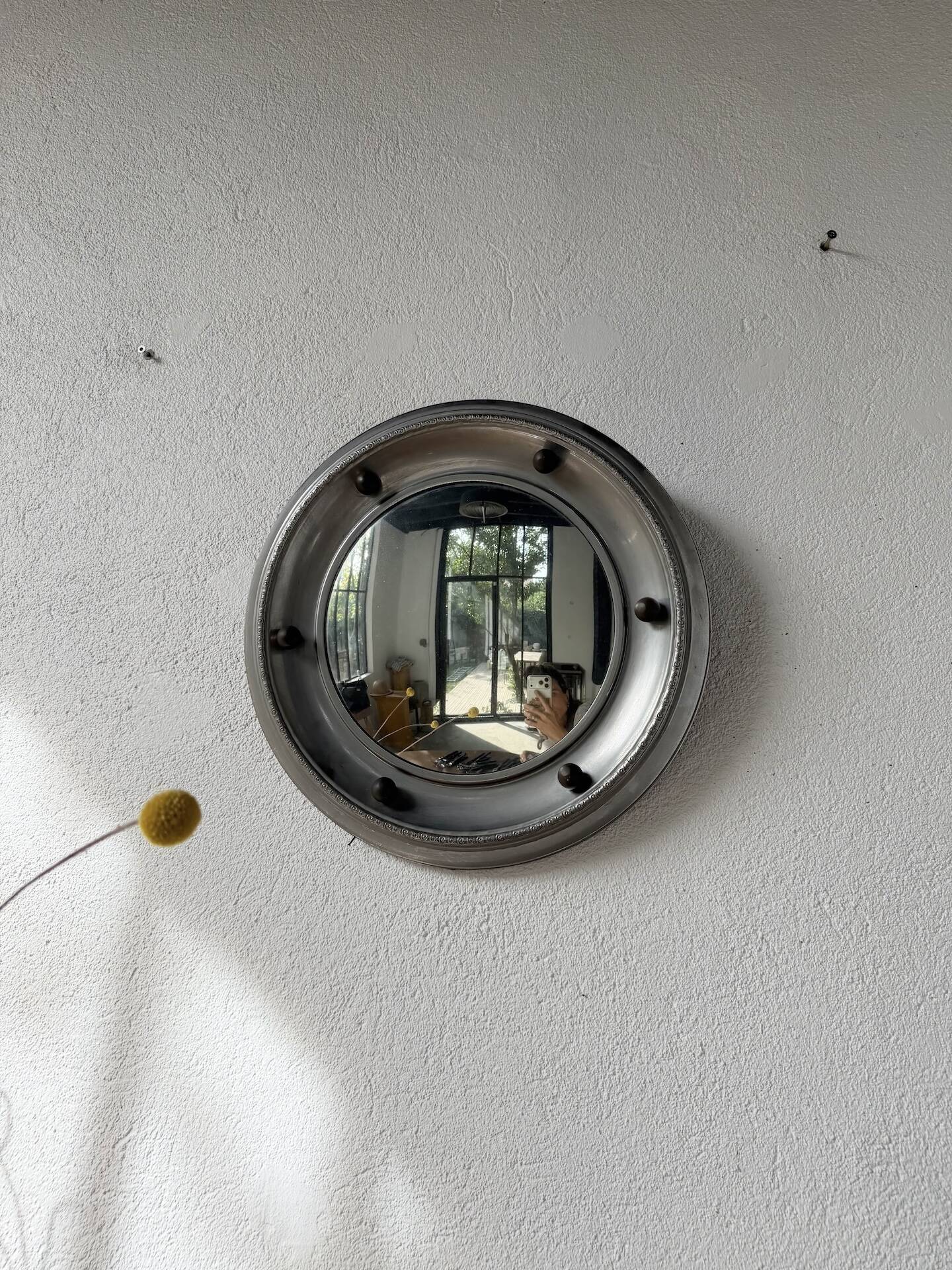 Round convex metal mirror in English style 1900