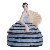 Powder box or jewelry porcelain lady blue crinoline and fan