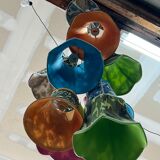 Lampshades in suspension in multicolored fabric