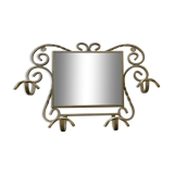 Wall-mounted gilded wrought iron coat rack with mirror