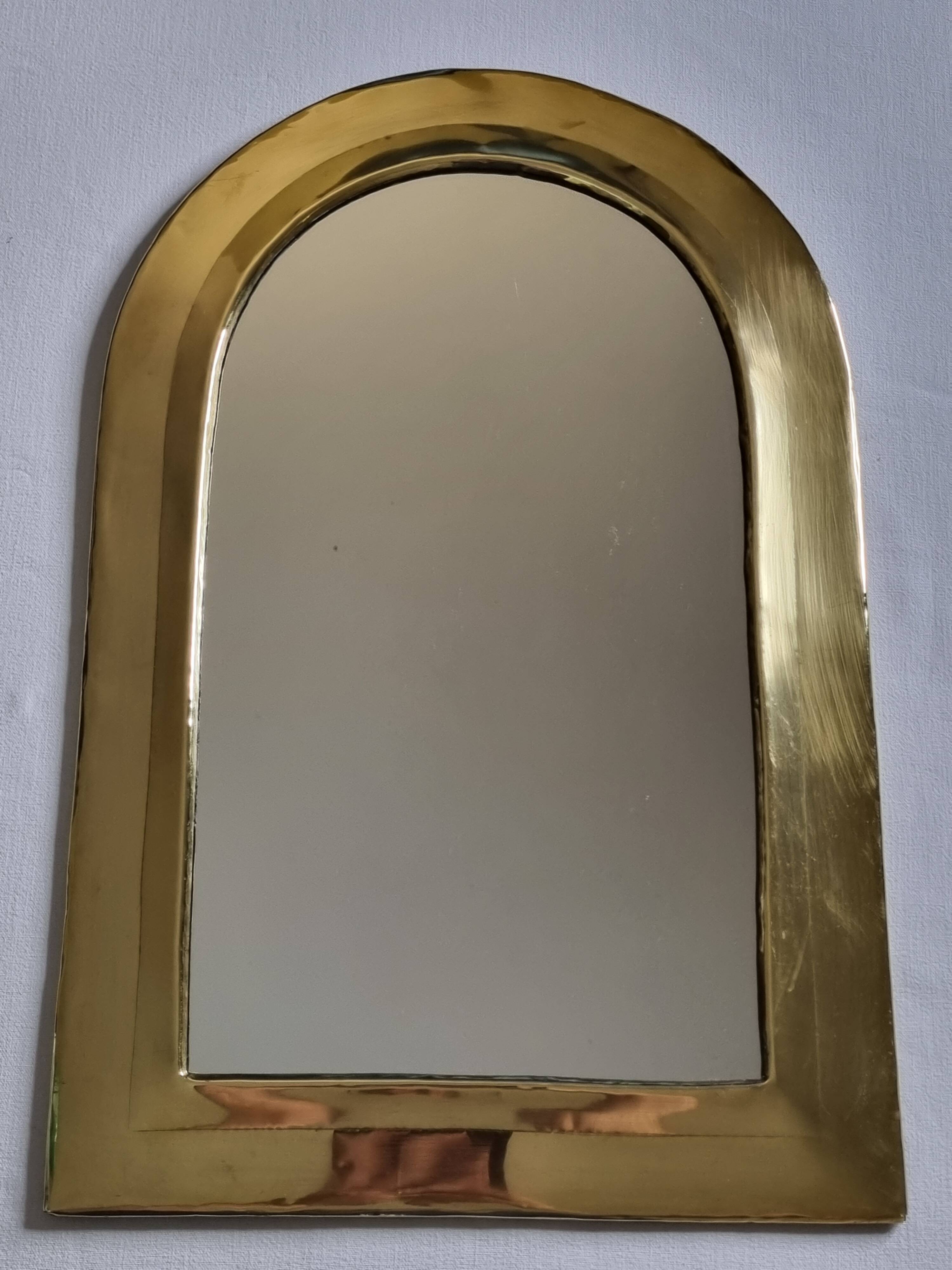 Vintage Moroccan Brass Mirror, Arch Shape, 43 x 28 cm, Stamped