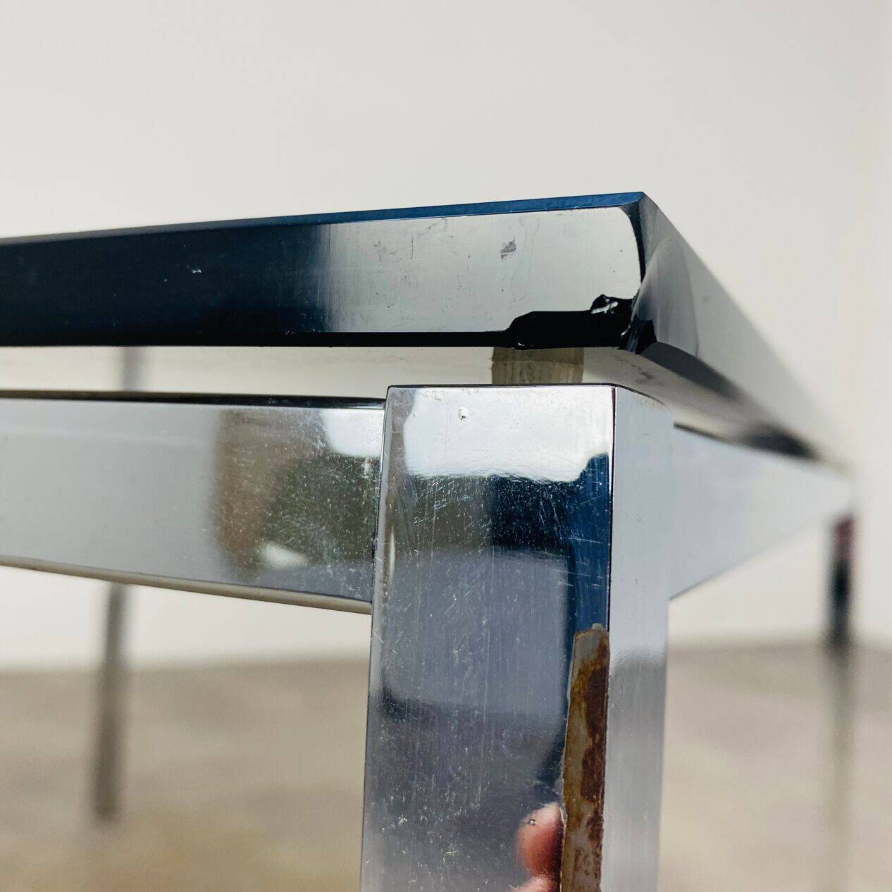 Square coffee table in chrome and smoked glass from the 1970s.