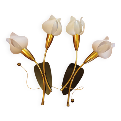 Deux paires appliques Tulipes années 60