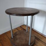 Table basse guéridon sellette vintage art déco tube métal plateau bois