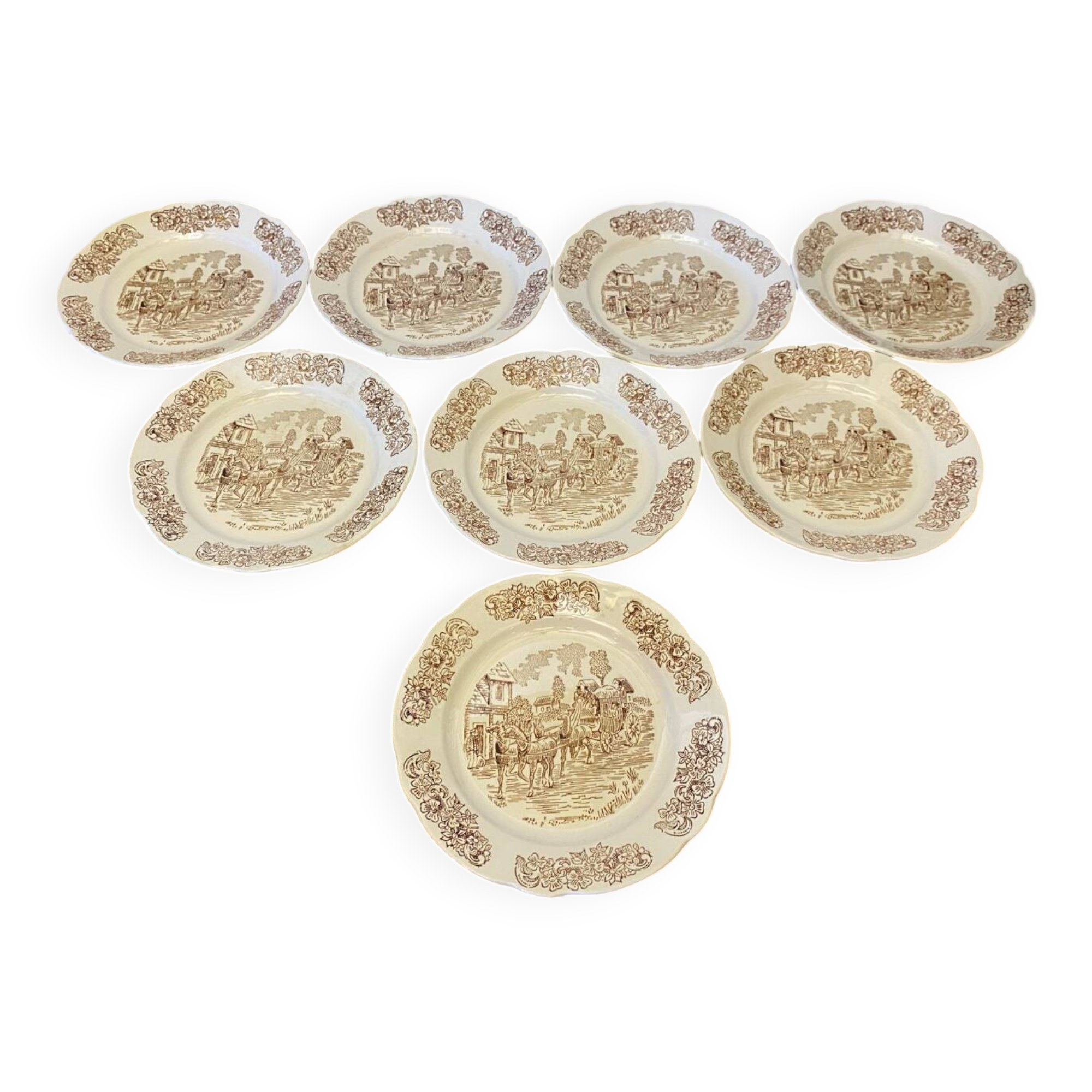 Set of 8 Antique Dessert Plates SARREGUEMINES Vintage Ceramic