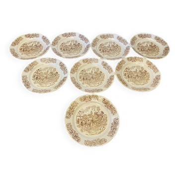 Set of 8 Antique Dessert Plates SARREGUEMINES Vintage Ceramic