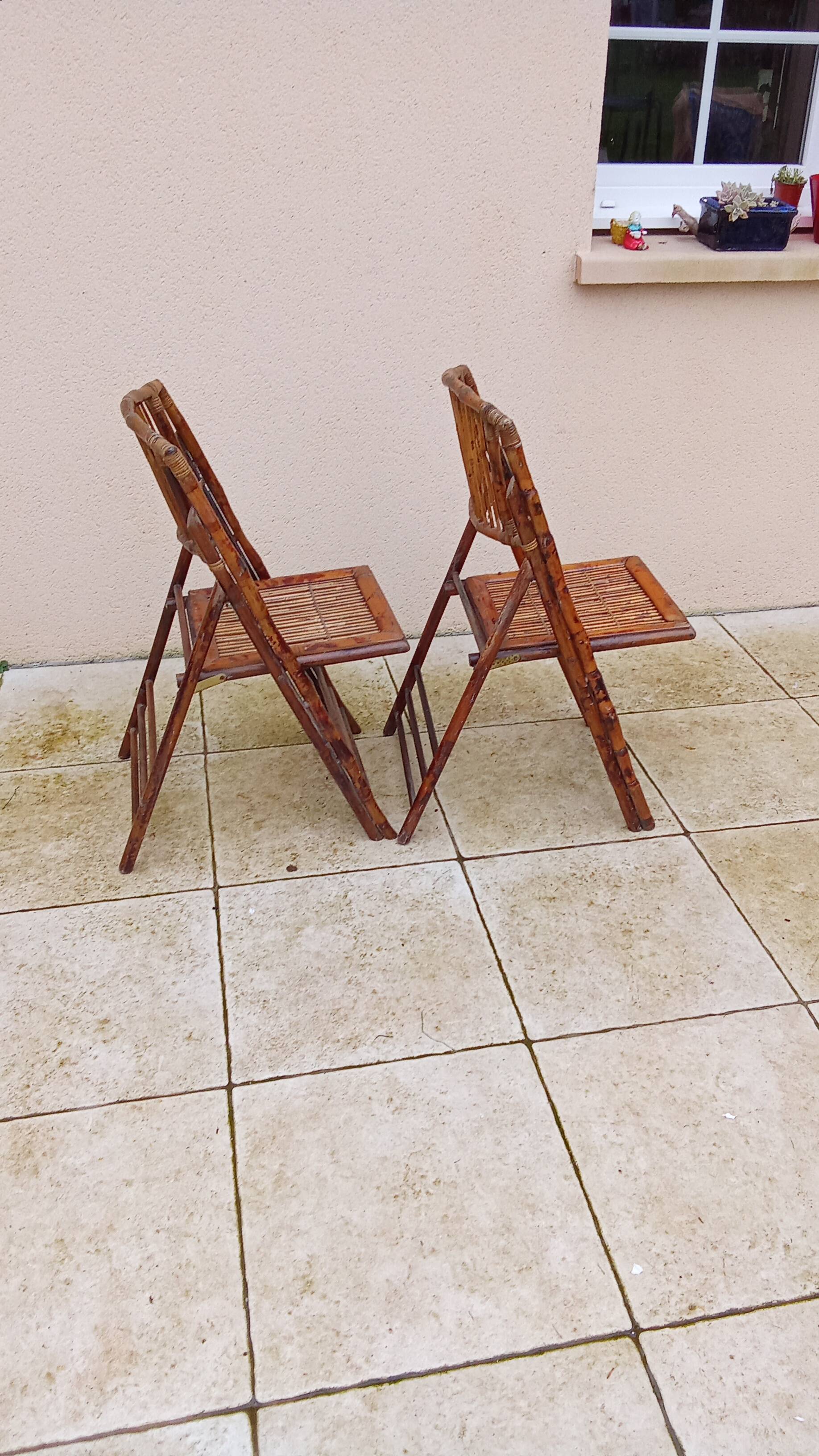 Pair of vintage bamboo folding chairs