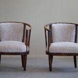 Pair of Danish armchairs in beech, reupholstered in lambswool, Art Nouveau, 1900s.