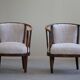 Pair of Danish armchairs in beech, reupholstered in lambswool, Art Nouveau, 1900s.