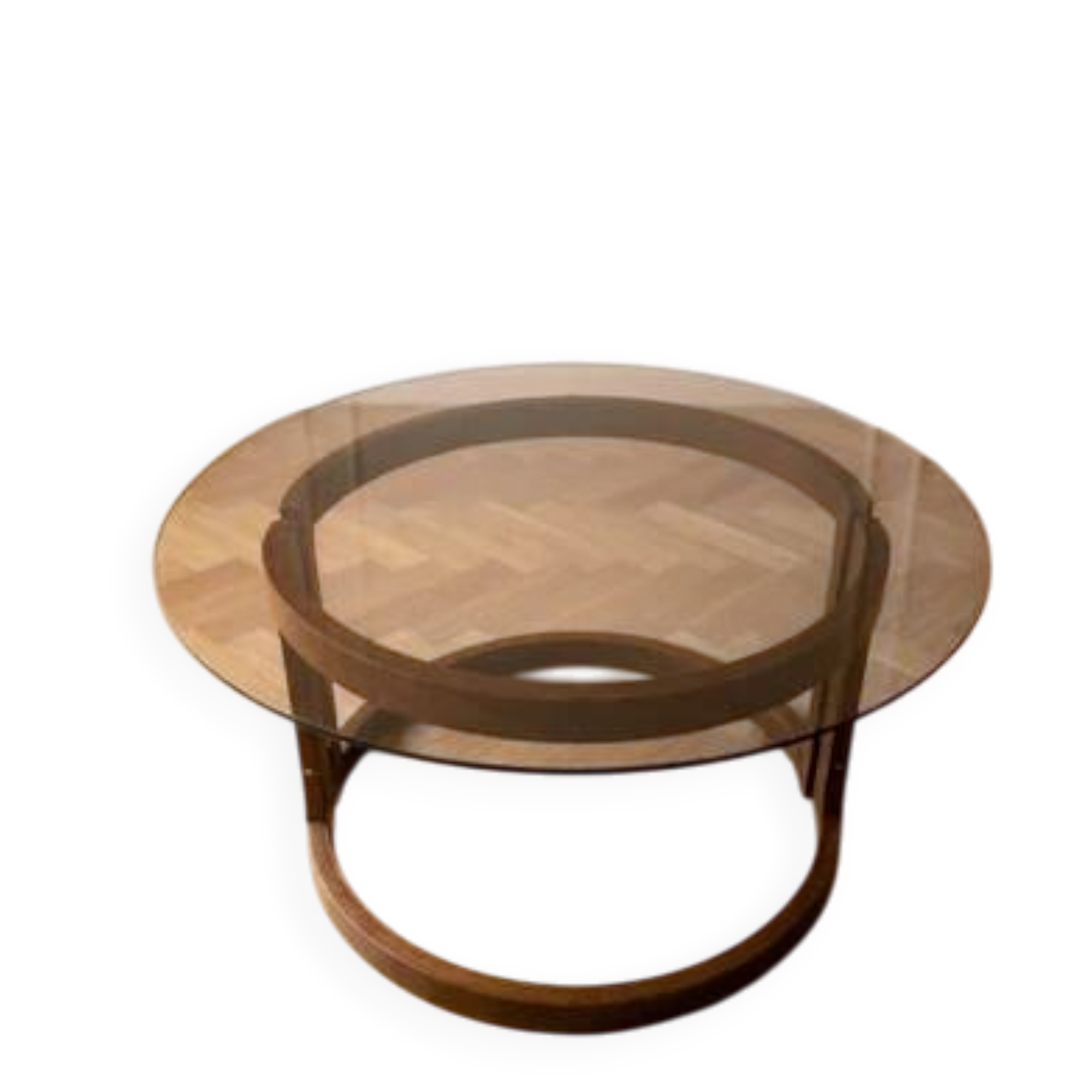 1970s Vintage Round Coffee Table with Smoked Glass Top