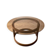 1970s Vintage Round Coffee Table with Smoked Glass Top