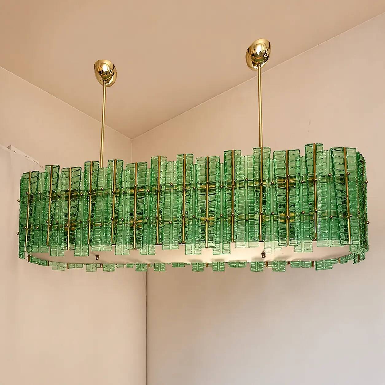 Green Contemporary Modern Italian "Tropical" Murano Glass Gold Chandelier