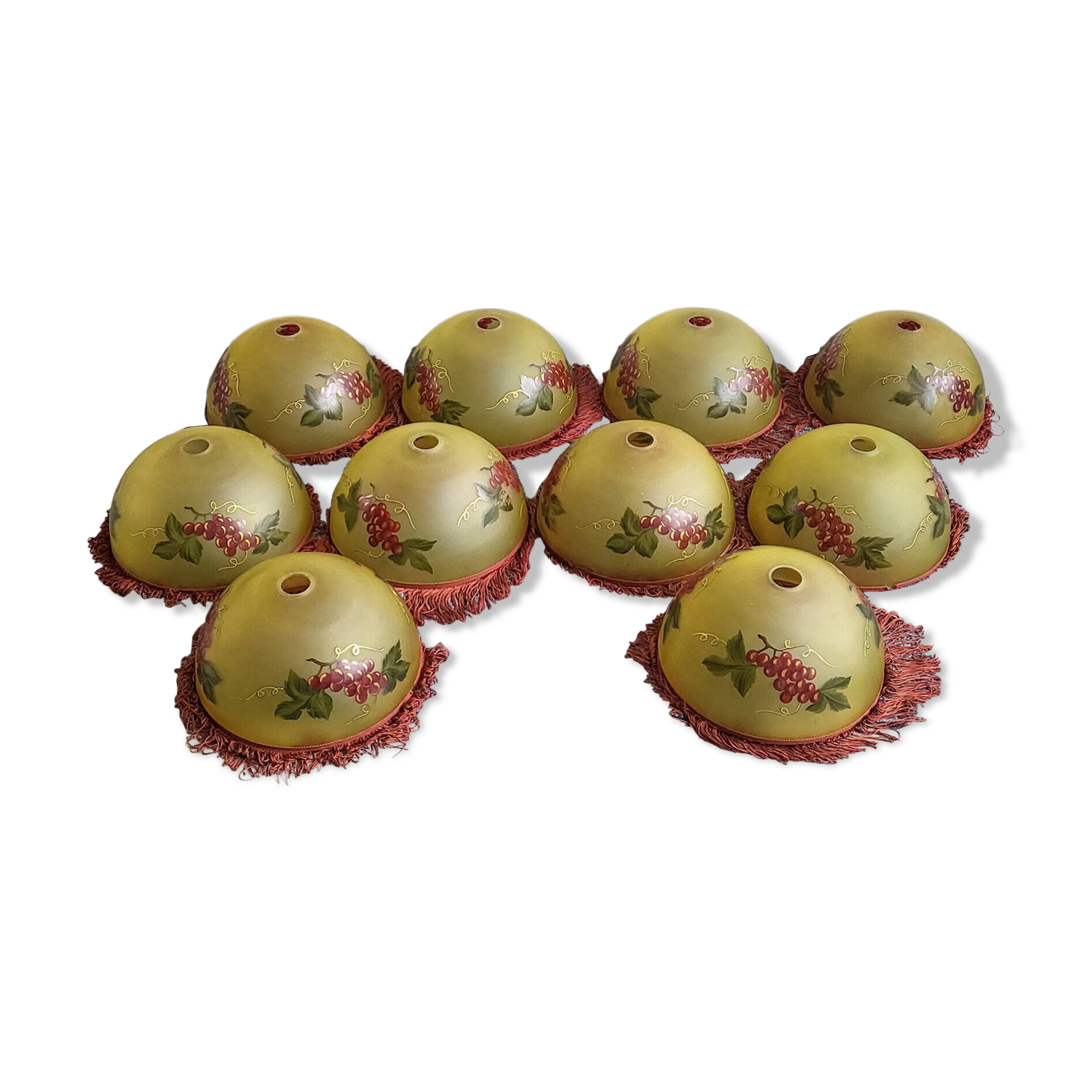 Set of 10 vintage 1960s glass shade lamps with grape decoration