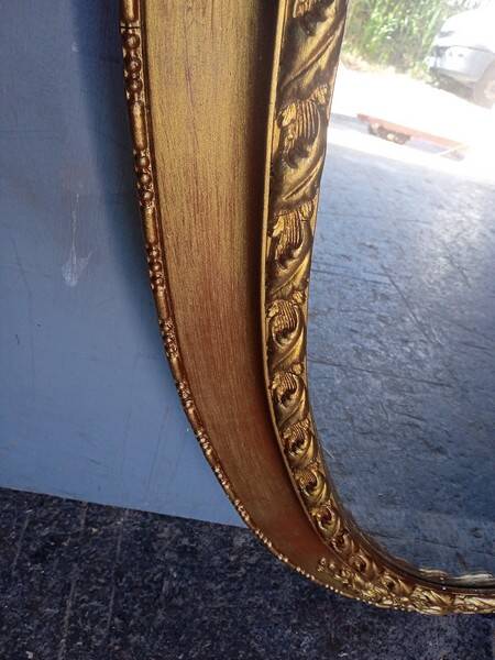 Oval mirror 134cm wood and gilded stucco early 20th century