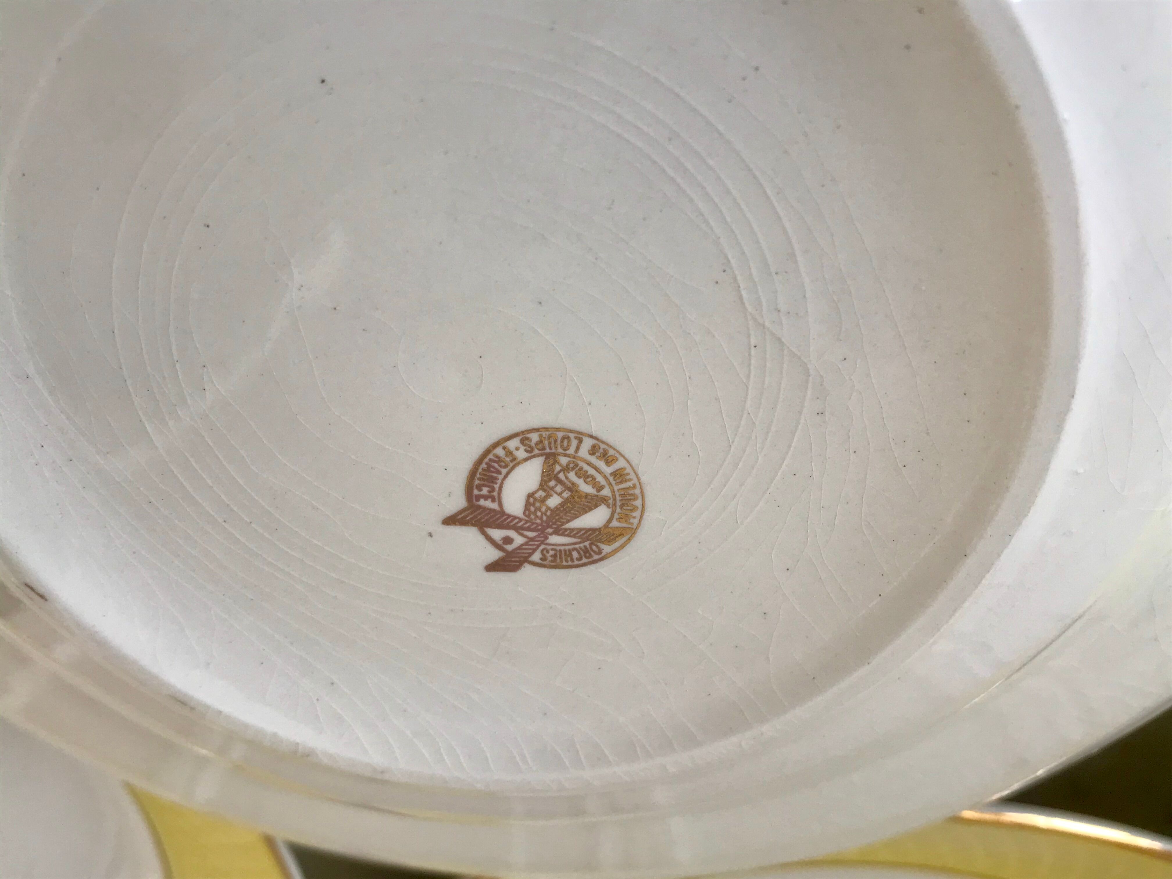 lot of 6 hollow plates Moulin des Loups textured canary yellow 50s