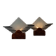 Pair of vintage Murano glass table lamps - sculptural design, triangles and stripes, brown metal bases - Italy 1980s - bedside lamps